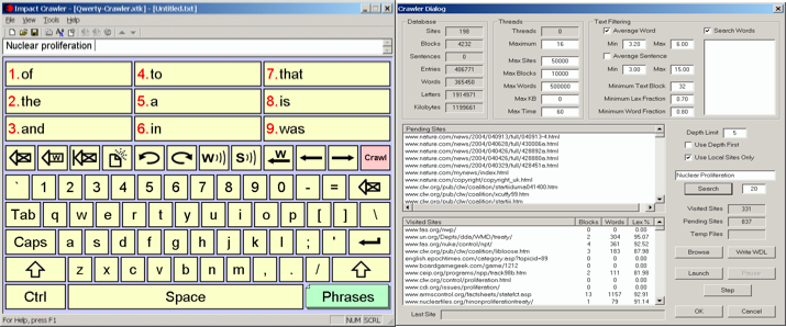 Image of webcrawler word prediction system and control panel